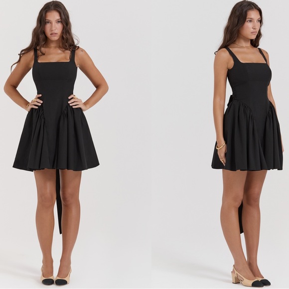 House of cb Large Plus Cup Florianne BLACK BOW MINI DRESS - Picture 2 of 4